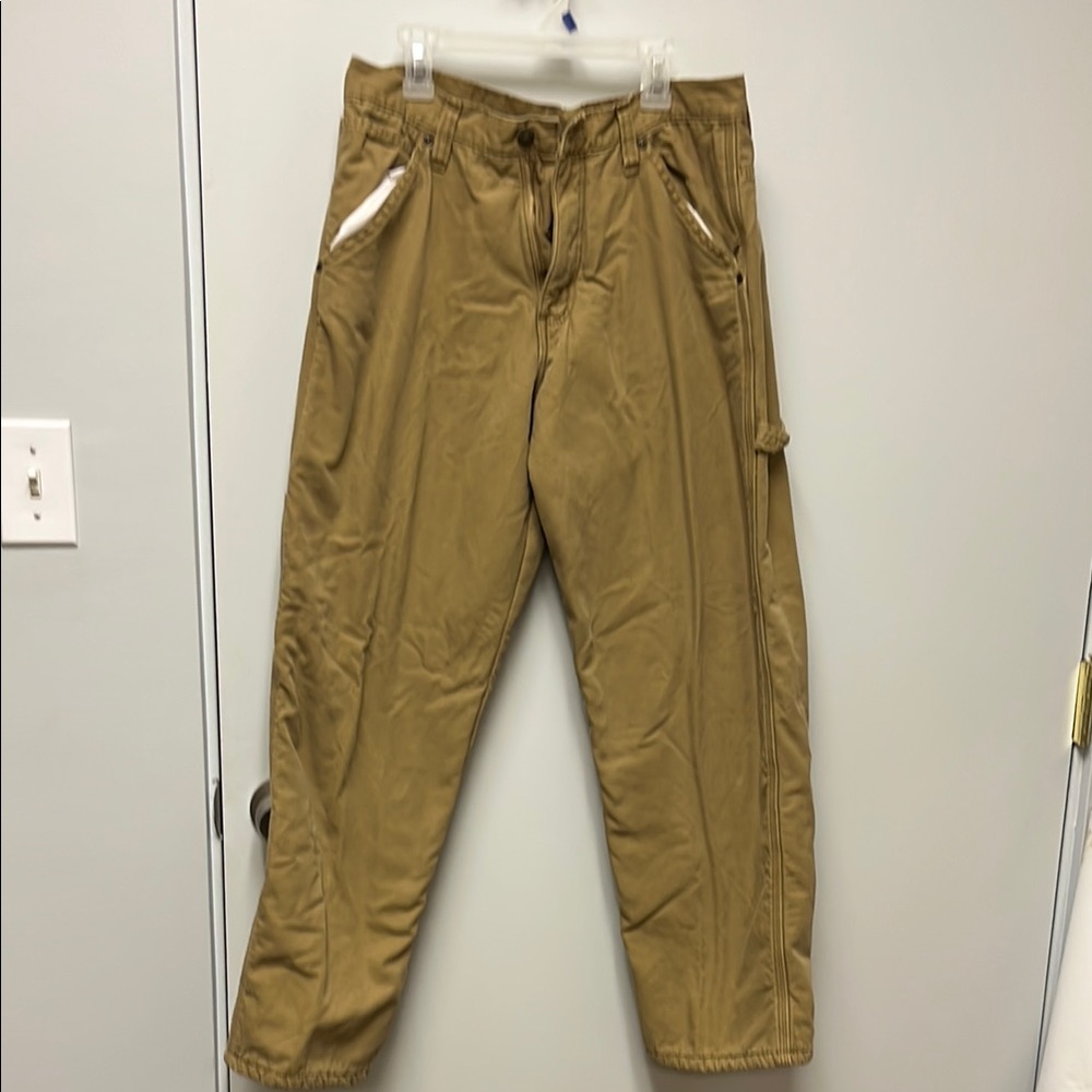 Men's Tan Casual Pants flannel lined cargo pants.